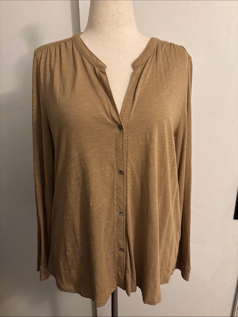 Banana Republic Camel Button-Front Long Sleeve Top